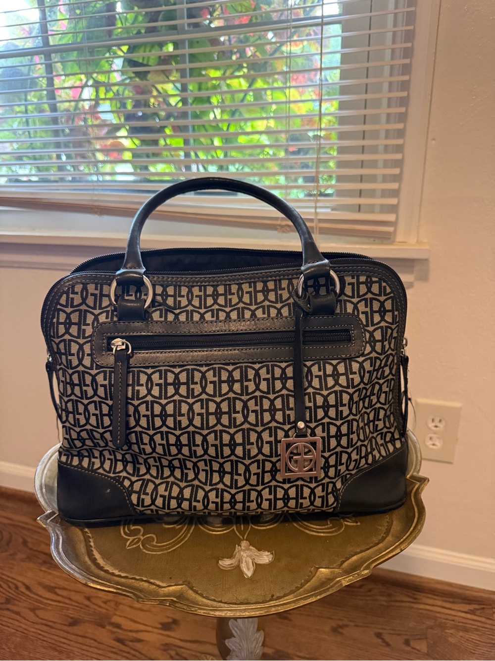 Gianni Bini Black and Cream Monogram Satchel